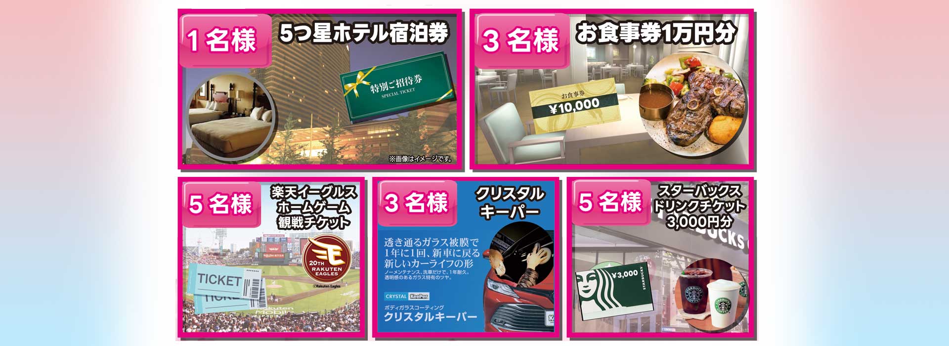 抽選で五つ星ホテル宿泊券や楽天イーグルスホームゲーム観戦チケットが当たる！