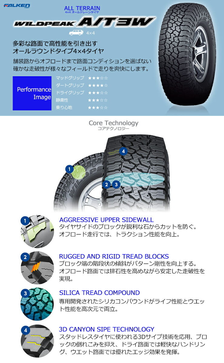 WILDPEAK A/T3W 悪路走破性と雪道性能を備えたオールテレーンタイヤ