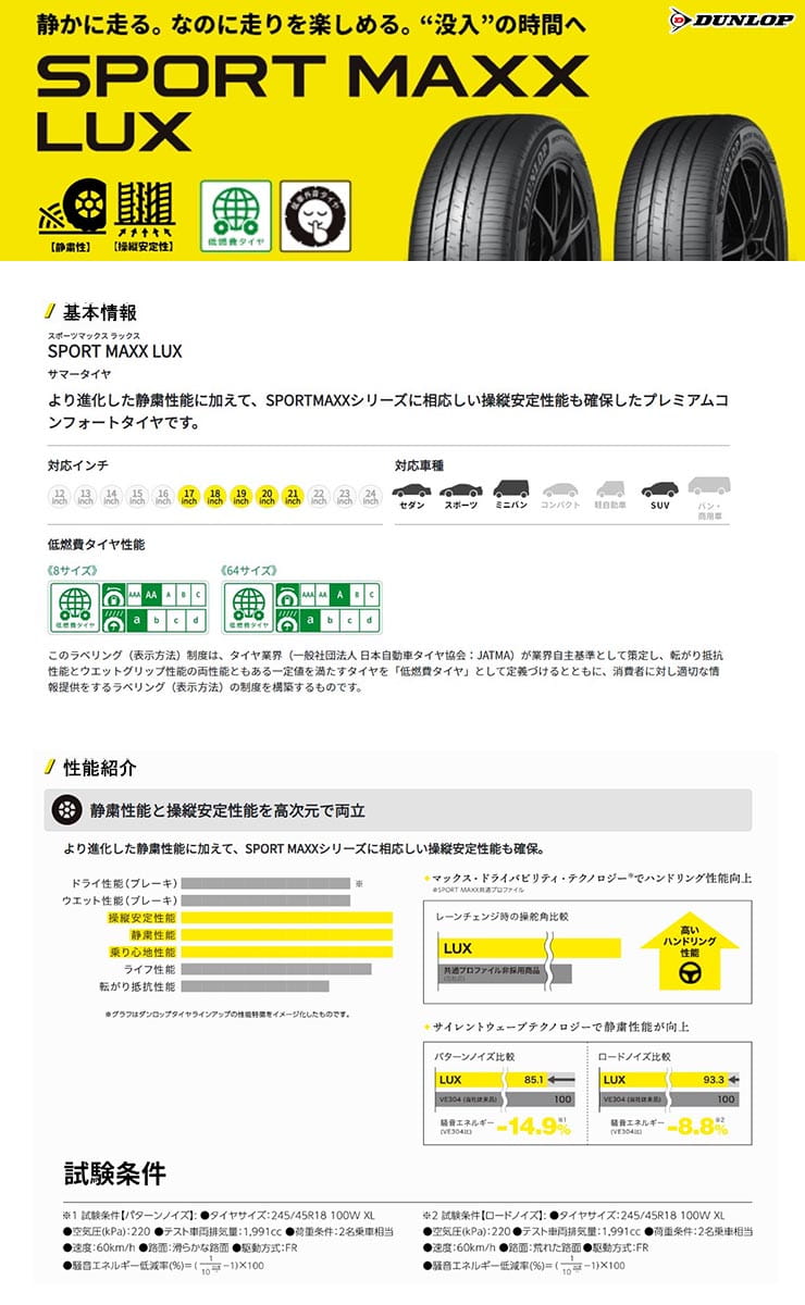 SPORT MAXX LUX 上質な静粛性と快適性を追求したコンフォートタイヤ