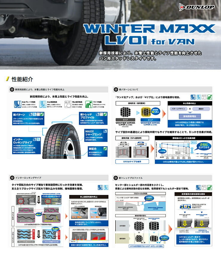 WINTER MAXX(ウィンターマックス)  LV01 for VAN 耐久性と氷雪性能を備えた商用車向けスタッドレスタイヤ